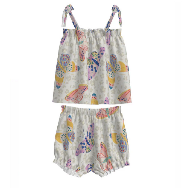 Tie Shoulder Baby Set - Jaguar Spot Butterflies
