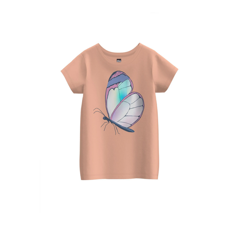 Shimmery Butterfly Graphic Tee - Salmon