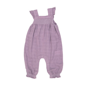 Smocked Ruffle Overalls - Lavender