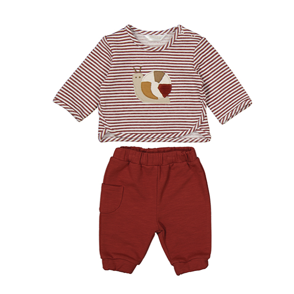 Snail Striped LS Top & Brick Red Pants
