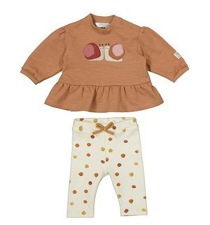 Snails Cinnamon Ruffle Top & Dotted Leggings Set