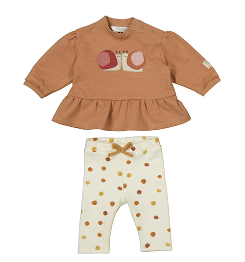 Snails Cinnamon Ruffle Top & Dotted Leggings Set