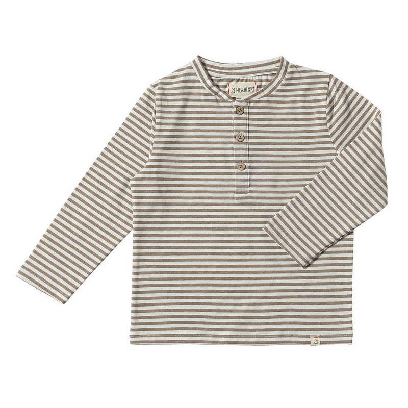 Adams Ribbed Henley - Taupe Stripe