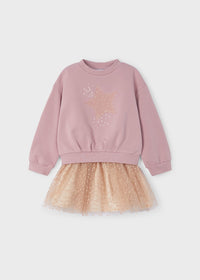 Crowned Star Rose Pullover & Gold Tulle Skirt Set