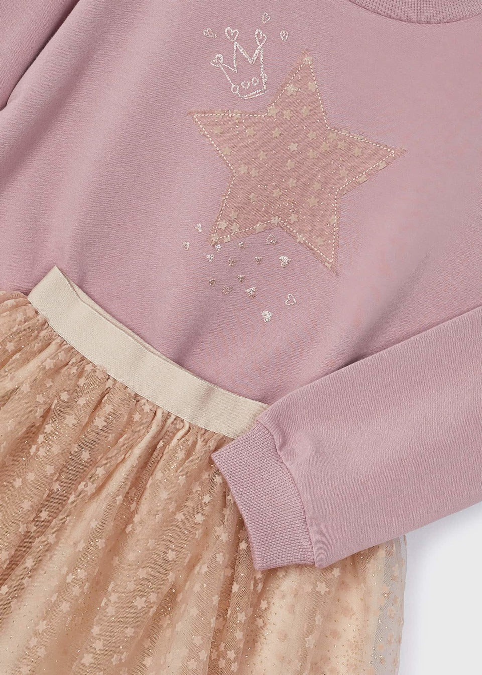 Crowned Star Rose Pullover & Gold Tulle Skirt Set