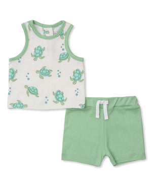 Playful Turtles Sleeveless Tee & Shorts Baby Set
