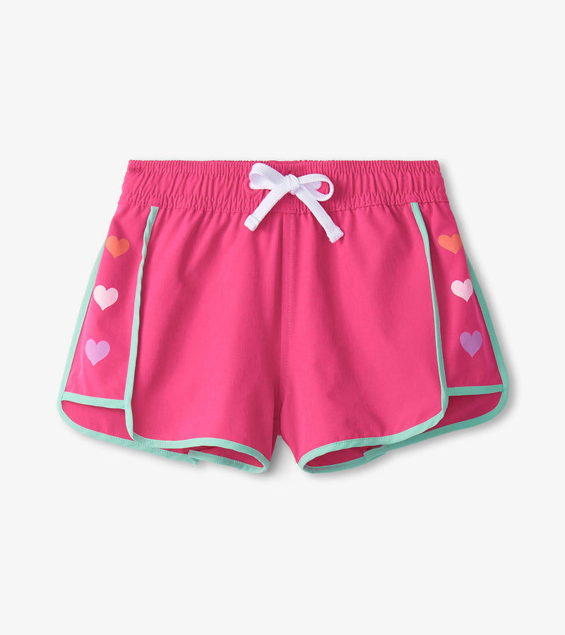 Fuchsia Hearts Quick Dry Track Shorts