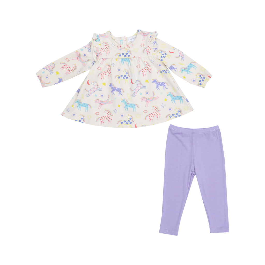 French Terry Fun Unicorns Ruffle Top Tunic & Legging