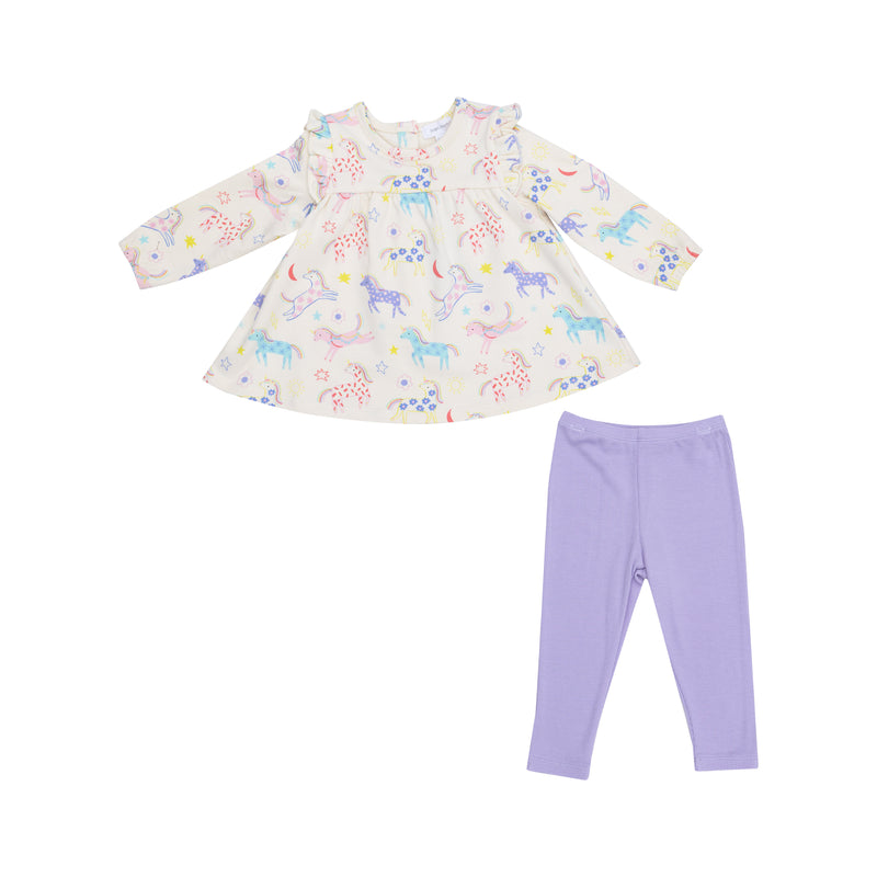 French Terry Fun Unicorns Ruffle Top Tunic & Legging