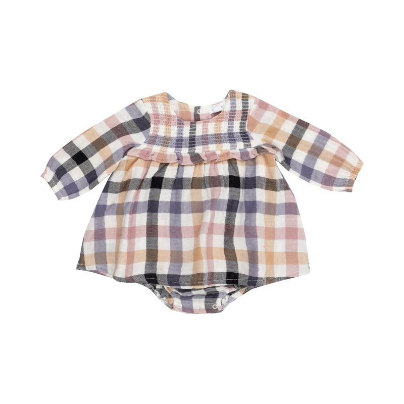 Harvest Plaid - L/s Smocked Ruffle Bubble W/ Skirt