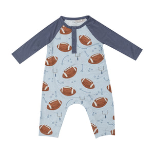 Footballs Blue - L/s Raglan Romper