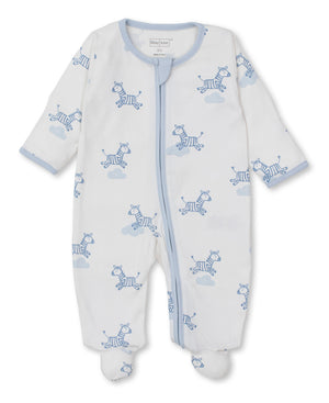 Blue Dreamy Zebras Zipper Footie