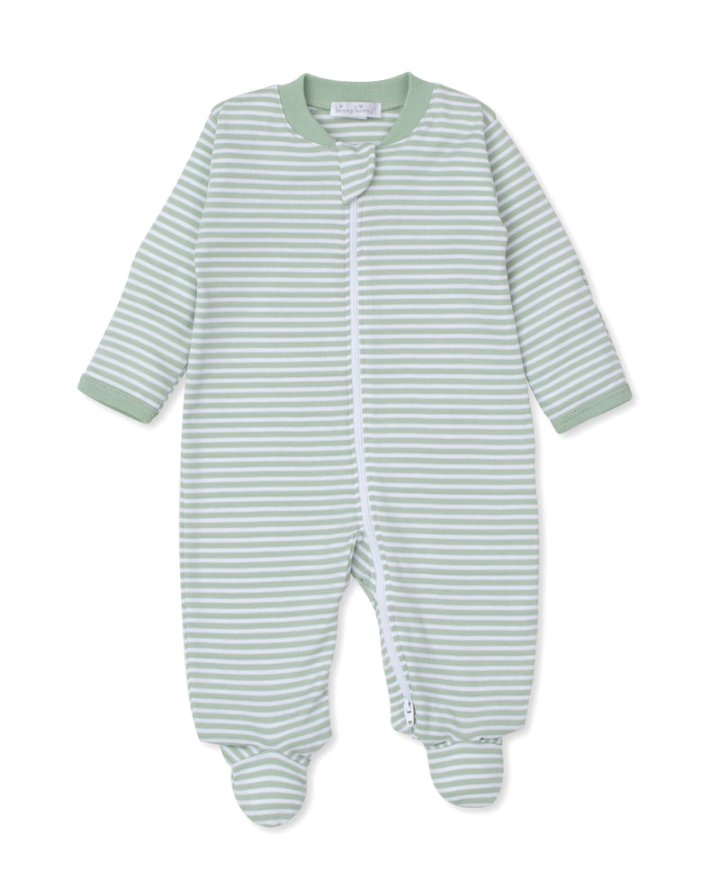 Green Stripe Zip Footie - Big Hearted Bears Collection