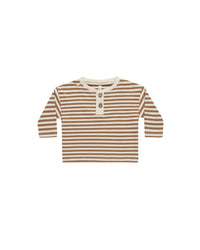 Long Sleeve Henley Tee - Cinnamon Stripe