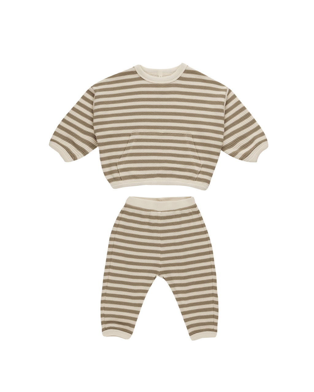 Waffle Slouch Set - Olive Stripe