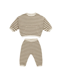 Waffle Slouch Set - Olive Stripe