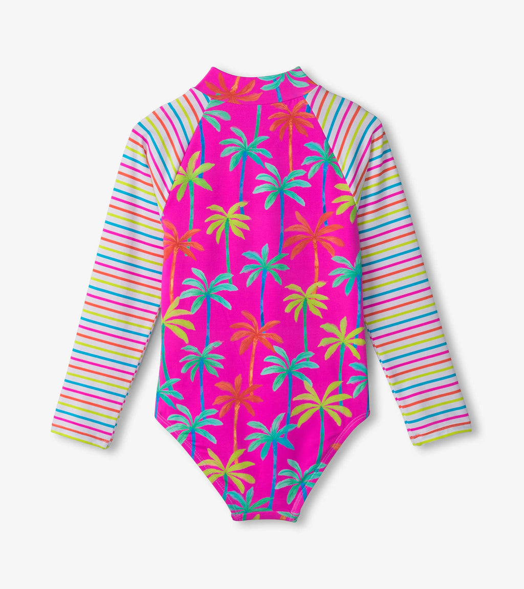 Painted Palms Long Sleeve Rashguard Swimsuit