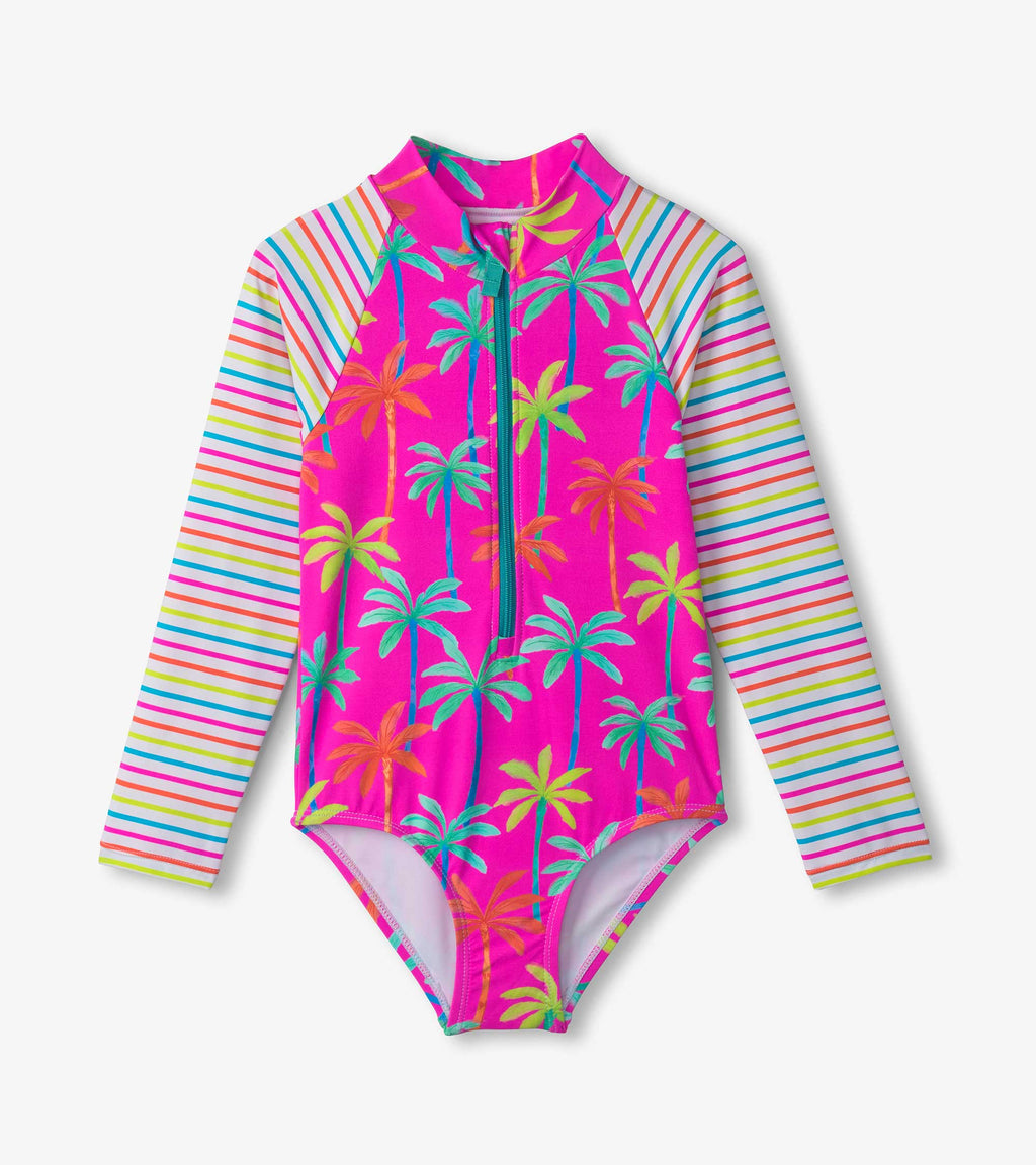 Painted Palms Long Sleeve Rashguard Swimsuit