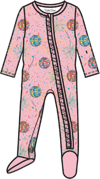 Pink Happy New Year - Ruffle One Piece Footie Pajamas