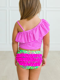 Neon Floral - One Shoulder Ruffle Tankini