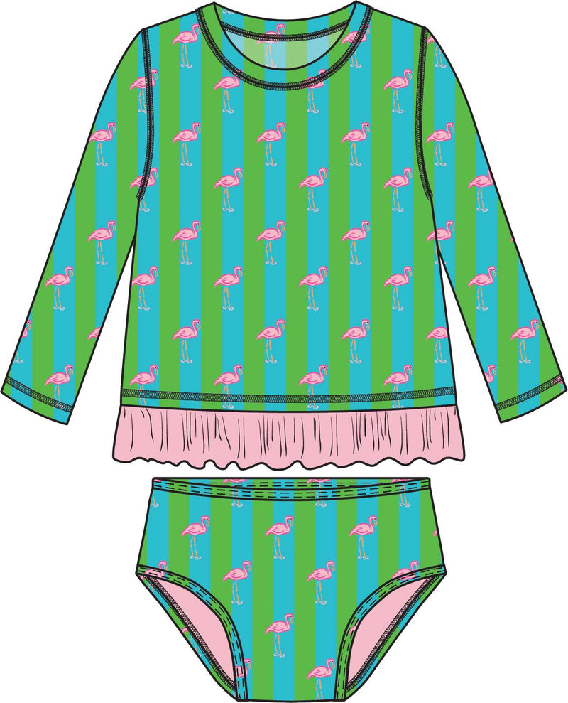 Neon Flamingo - Long Sleeve Rash Guard Bikini