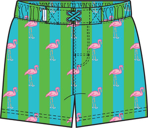 Neon Flamingo Stripe - Swim Trunks