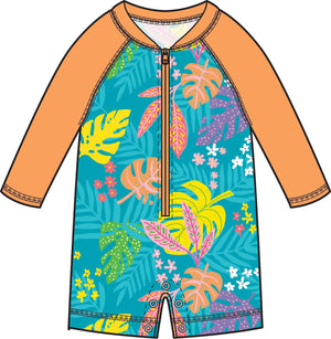 Neon Tiki Vibes - Boys Long Sleeve One Piece Rash Guard