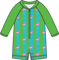 Neon Flamingo Stripe - Boys Long Sleeve One Piece Rash Guard