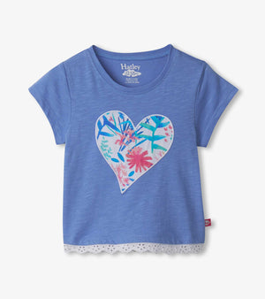 Wildflower Heart Eyelet Trim Tee - Persian Jewel