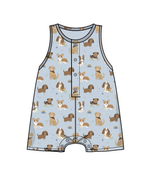 Best Friend Dogs - Blue - Sleeveless Shortie Romper