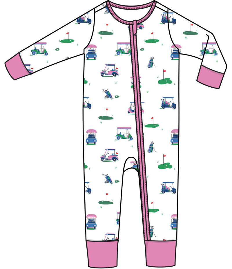 Vintage Golf Carts - Pink - 2Way Zip Romper