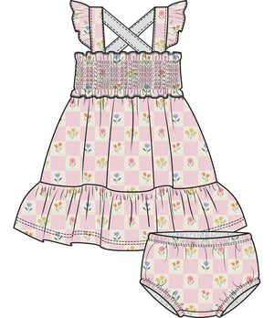 Floral Check Smocked Ruffle Sundress