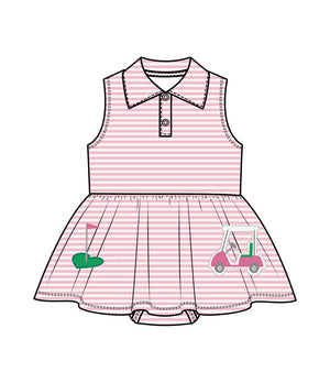 Golf Pink Stripe Mini Applique Collar Bodysuit Dress