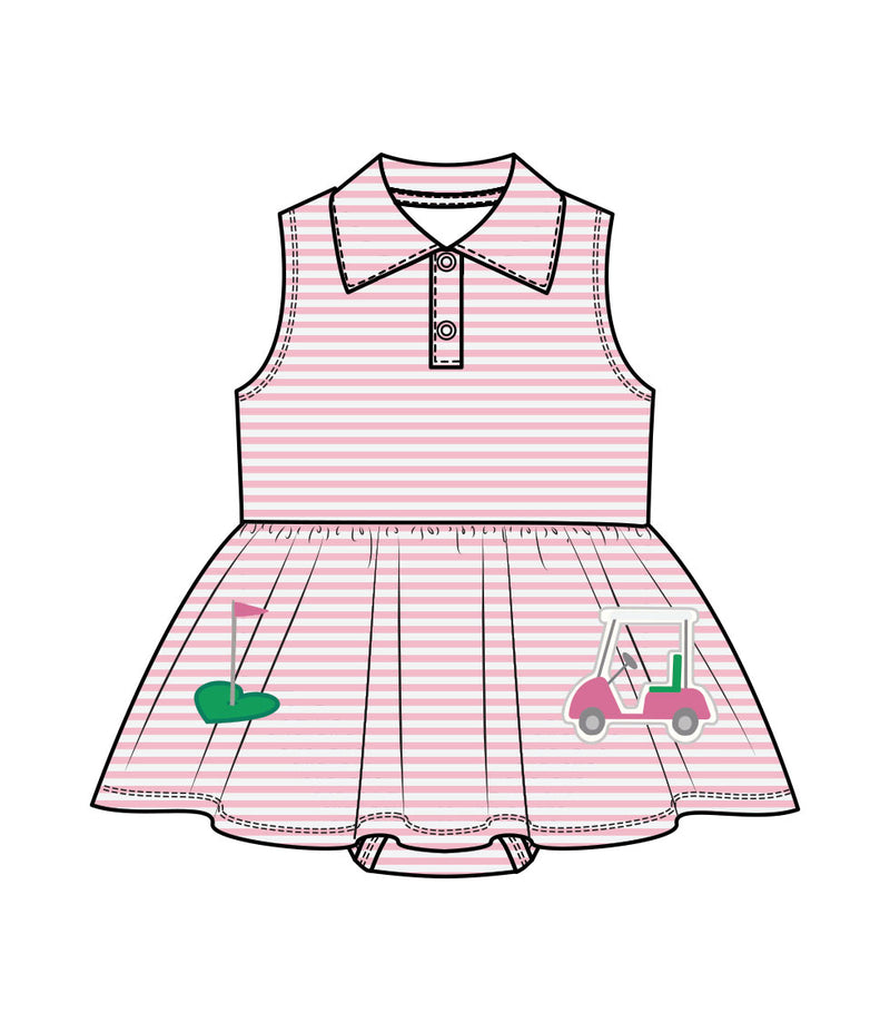 Golf Pink Stripe Mini Applique Collar Bodysuit Dress