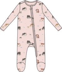 Cow Families 2 Way Zipper Ruffle Back Footie