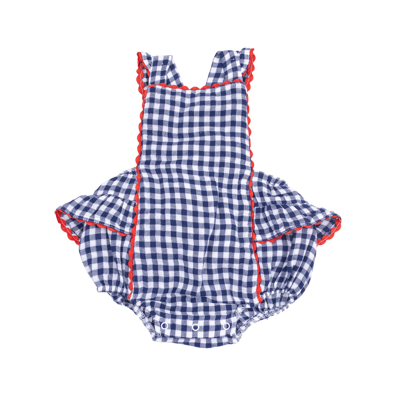 Navy Gingham Ric-Rac Ruffle Sunsuit