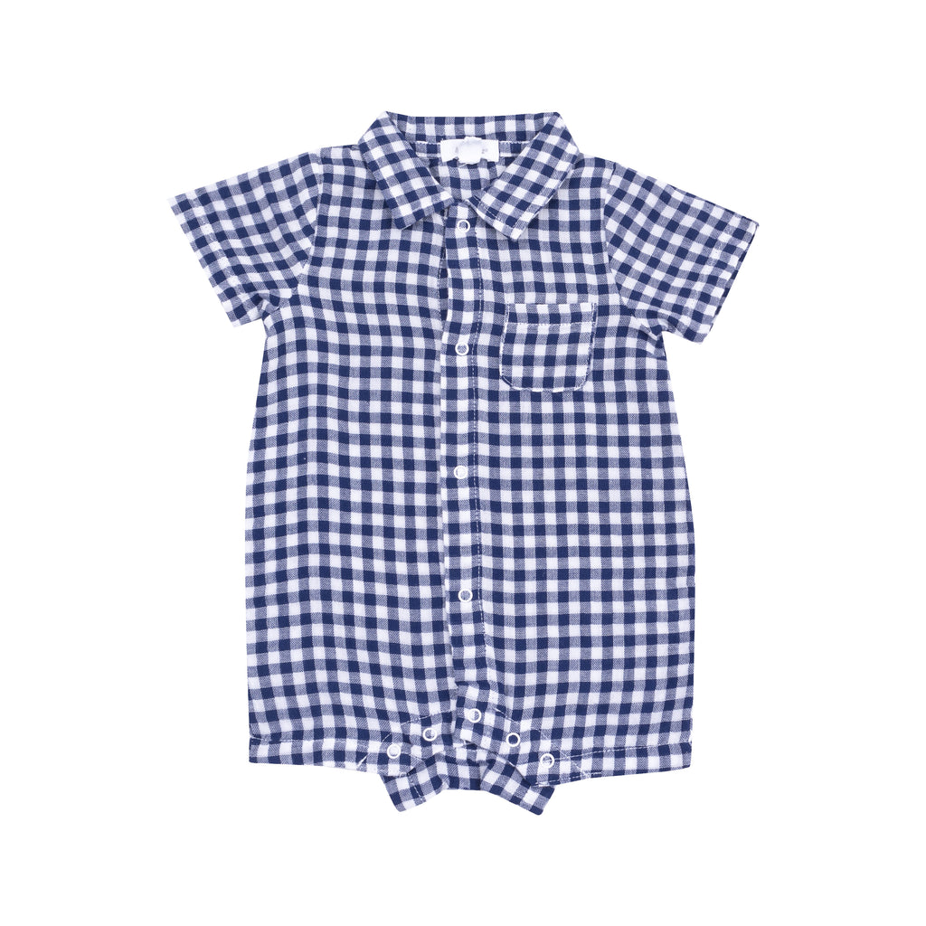 Navy Gingham Button Down Polo Shortie