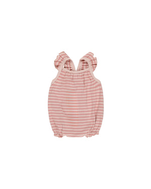 Ribbed Ruffle Romper - Pink Stripe