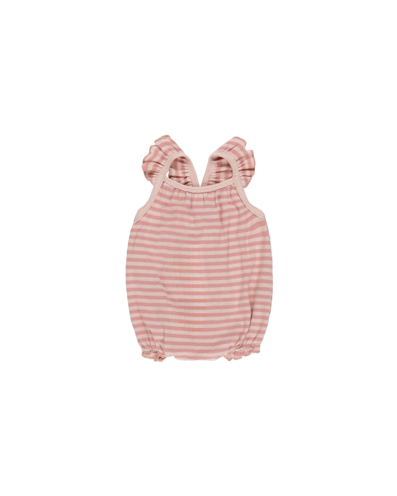 Ribbed Ruffle Romper - Pink Stripe