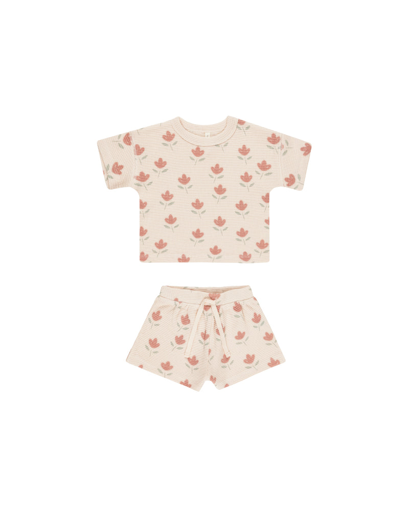 Waffle Tee + Short Set - Tulips