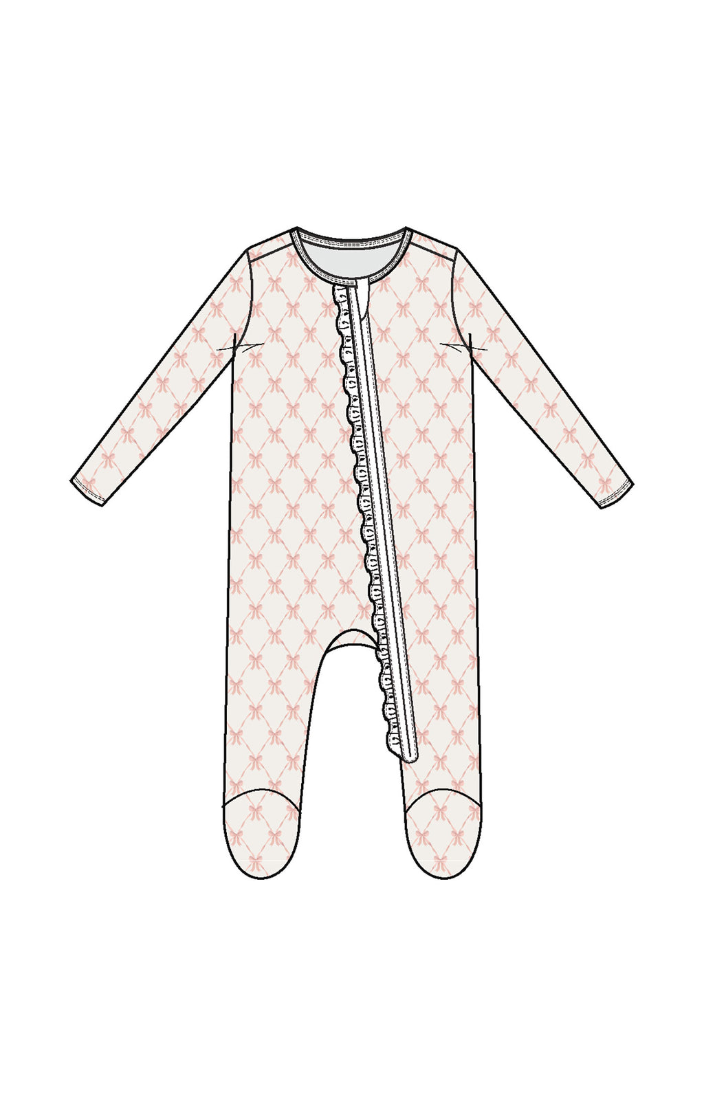 Ribbon Bow Trellis - Ruffle 2way Zip Footie