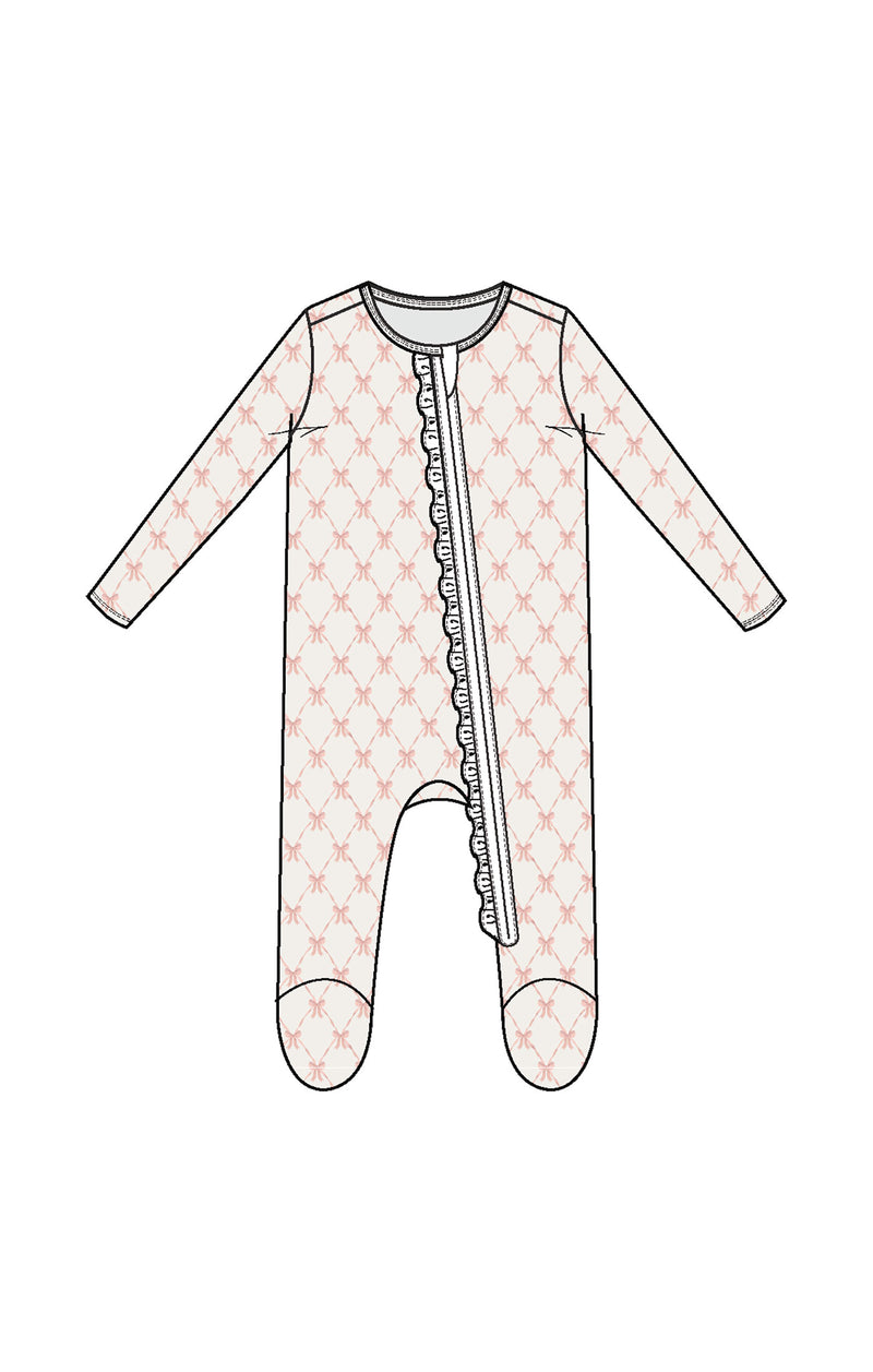 Ribbon Bow Trellis - Ruffle 2way Zip Footie