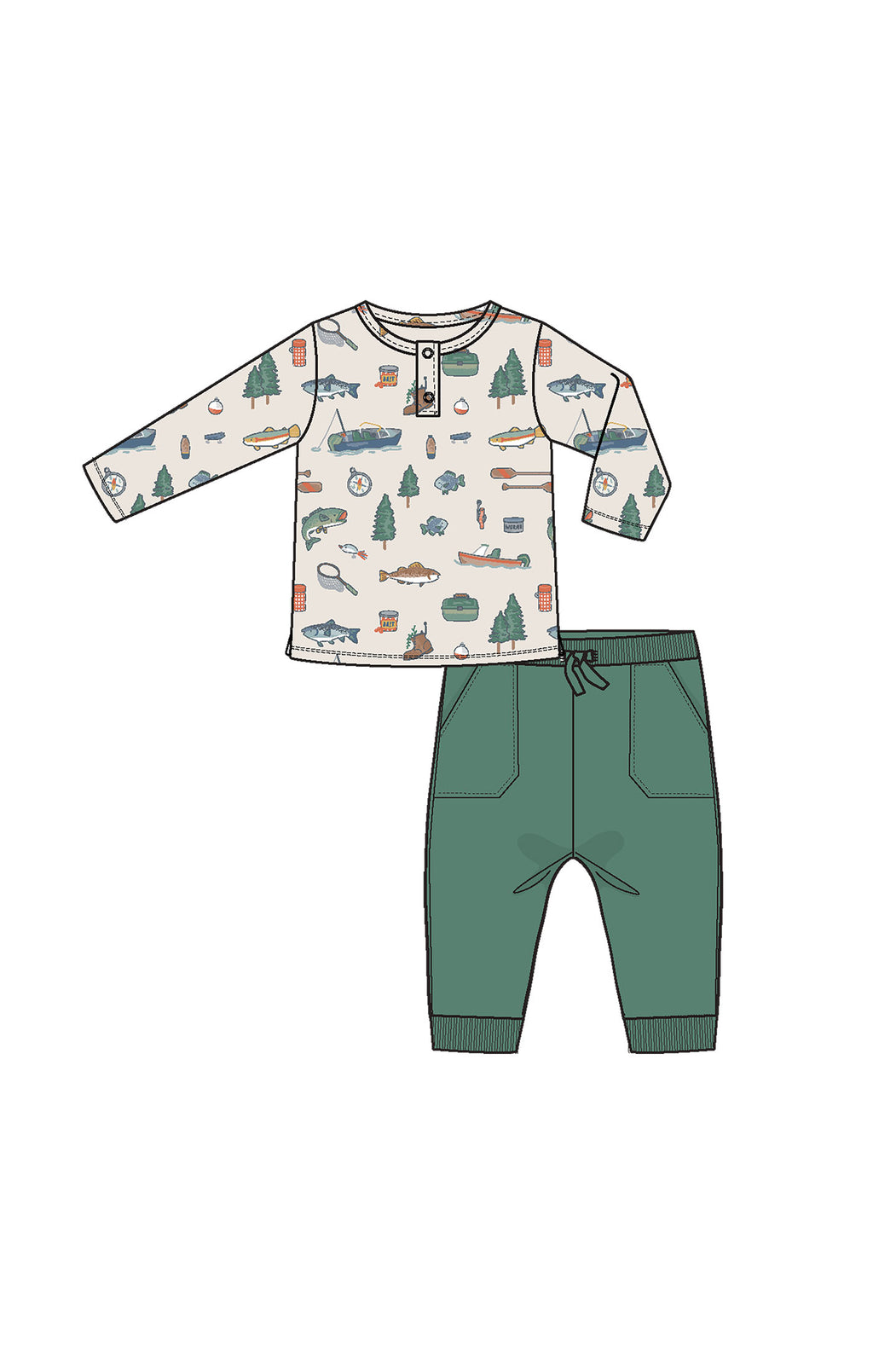 Fishing Things - L/S Henley Top & Waffle Jogger
