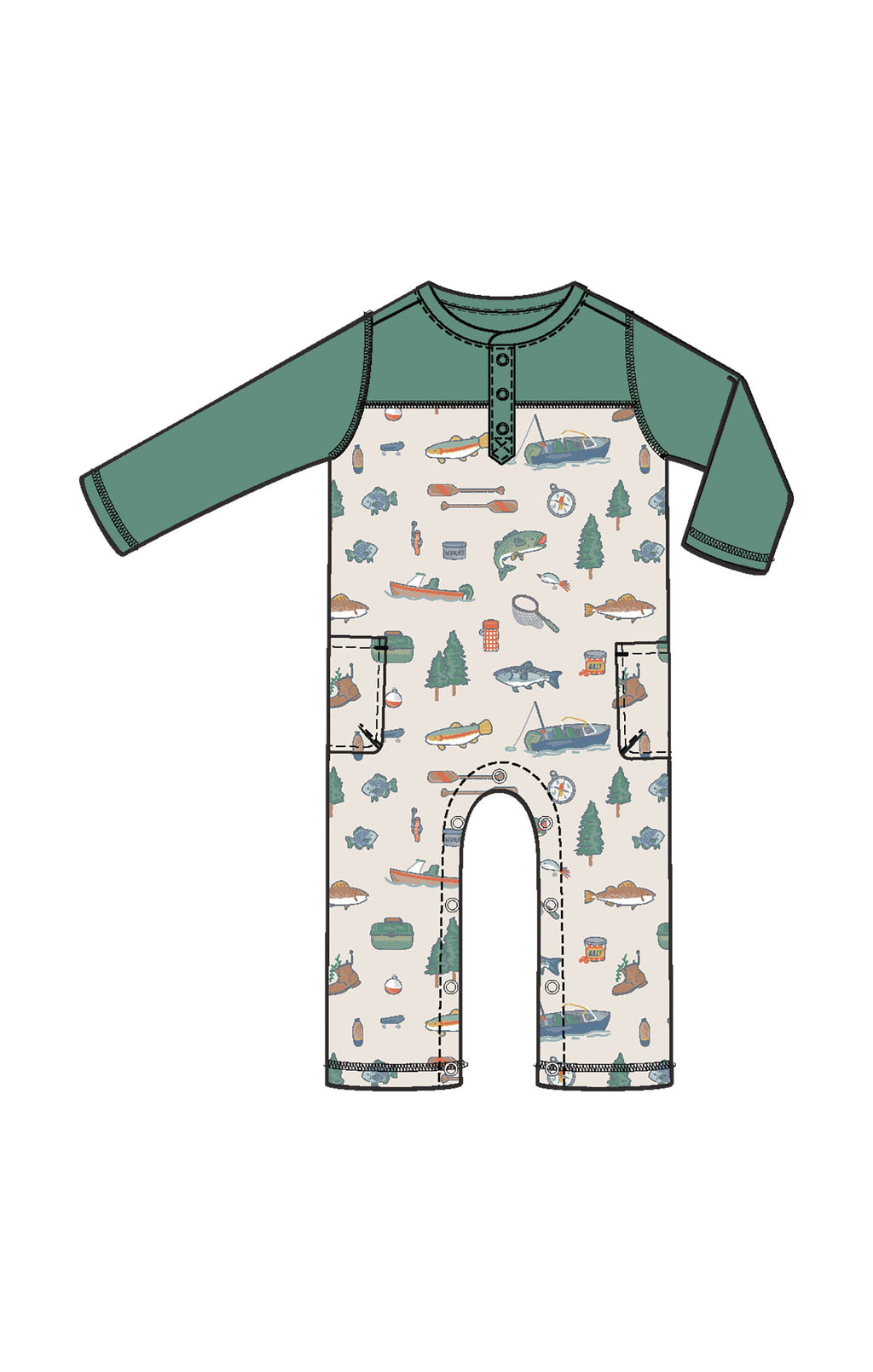 Fishing Things LS Henley Romper