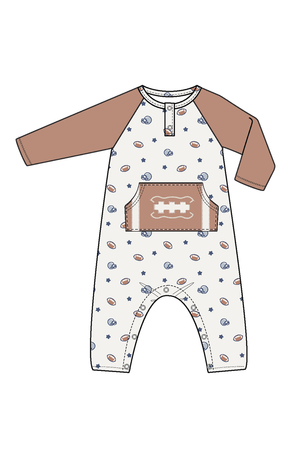 Footballs & Stars - LS Raglan Henley Romper & Kanga Pocket