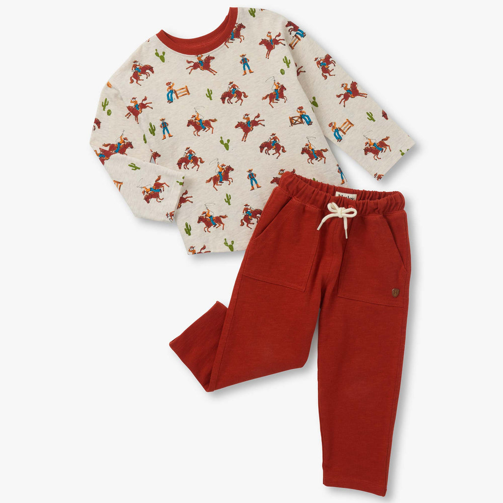On the Ranch Print LS Tee & Pull-On Pant Set