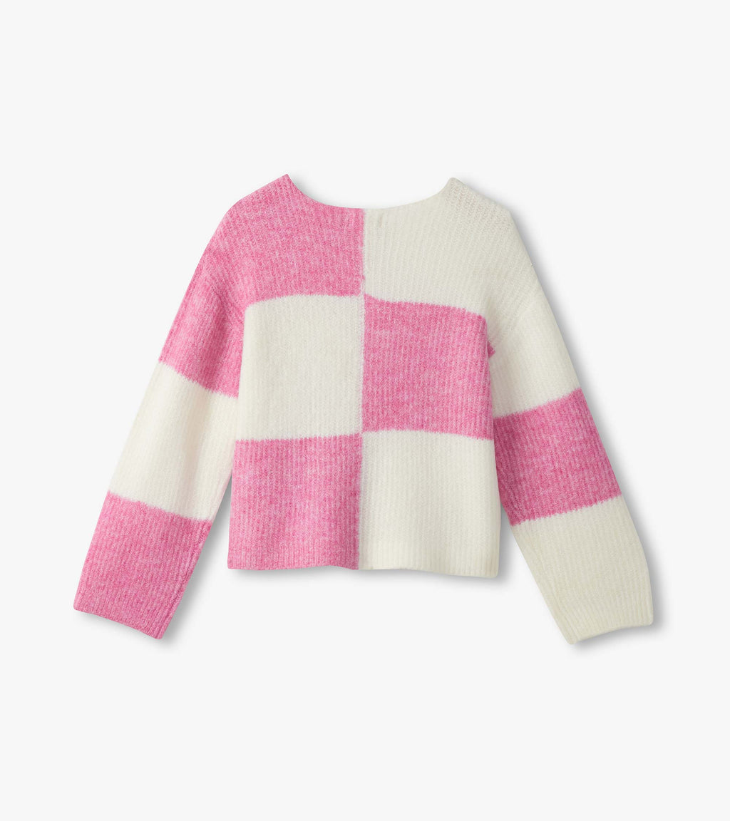 Sea Pink Check Drop Shoulder Sweater