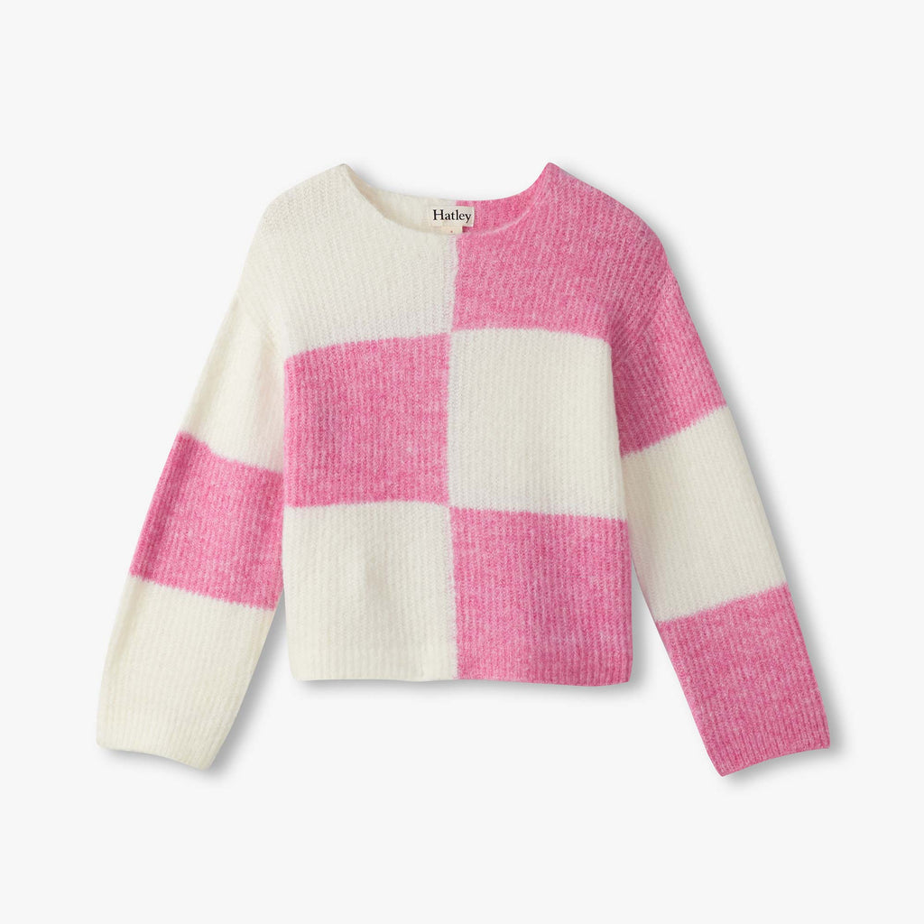 Sea Pink Check Drop Shoulder Sweater