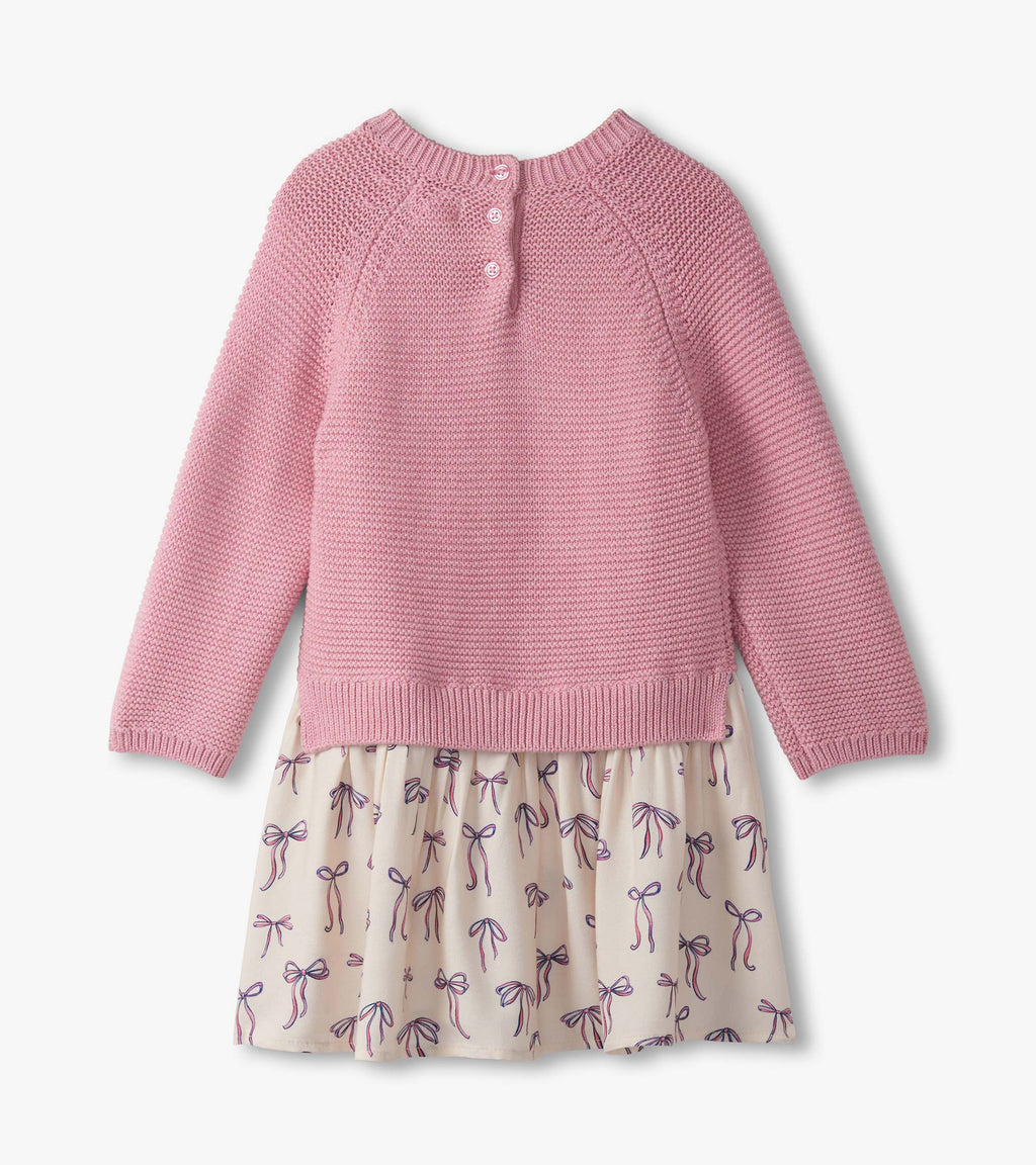 Painterly Bows Mixed Media Sweater Dress