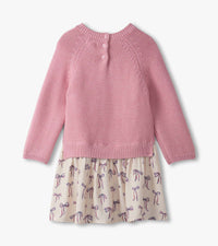 Painterly Bows Mixed Media Sweater Dress
